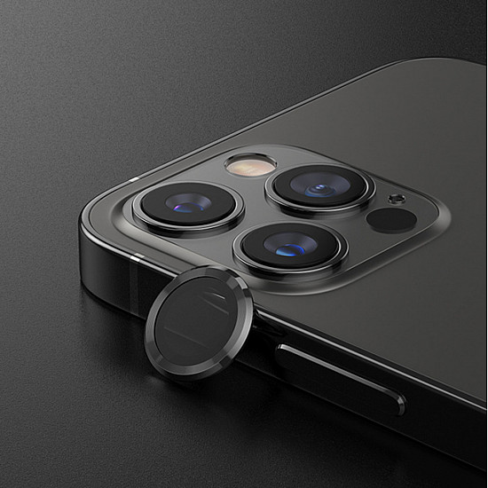 Buy Metal Ring Camera Lens Screen Protector Tempered Glass for iPhone Black